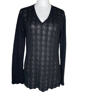 Daisy Fuentes Women's Sheer Cable Knit Bell Sleeve Sweater Romantic Goth Sz XL